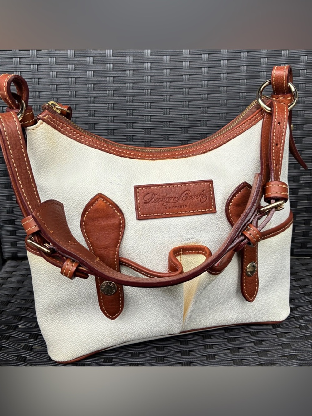 Dooney & Bourke white Shoulder Bag and Brown Leather,Vintage Dooney & Bourke Bag